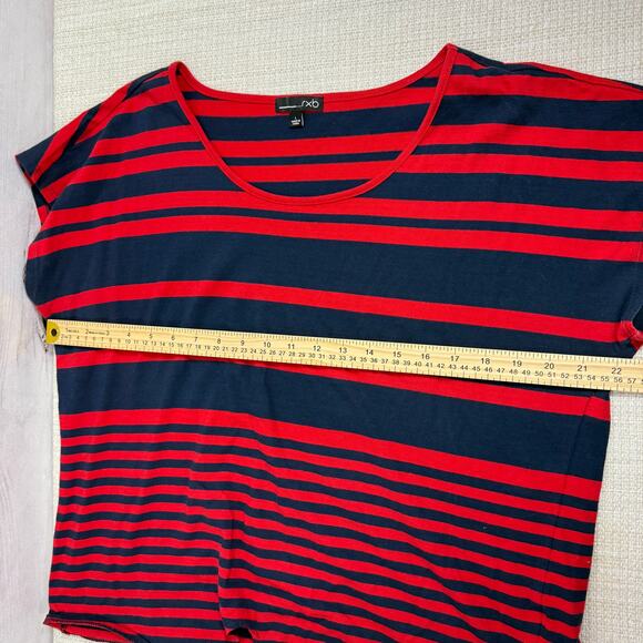 RXB Women's Navy Blue Red Striped Tie Knot Short Sleeve Top Size Large - Picture 5 of 7